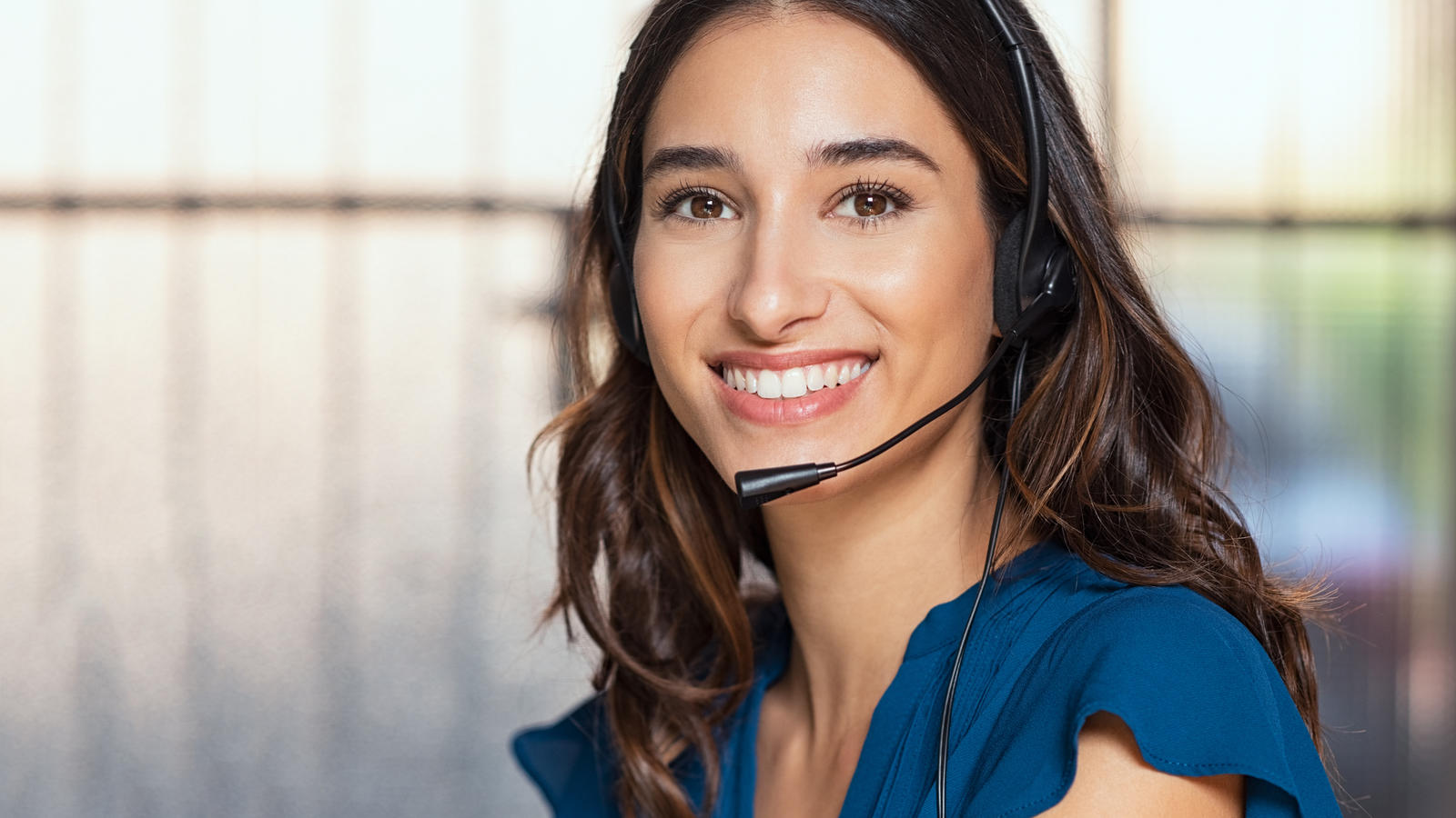 Woman wearing headset